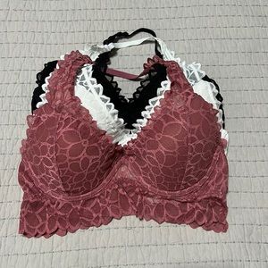 PINK Lace Halter Bralette Set